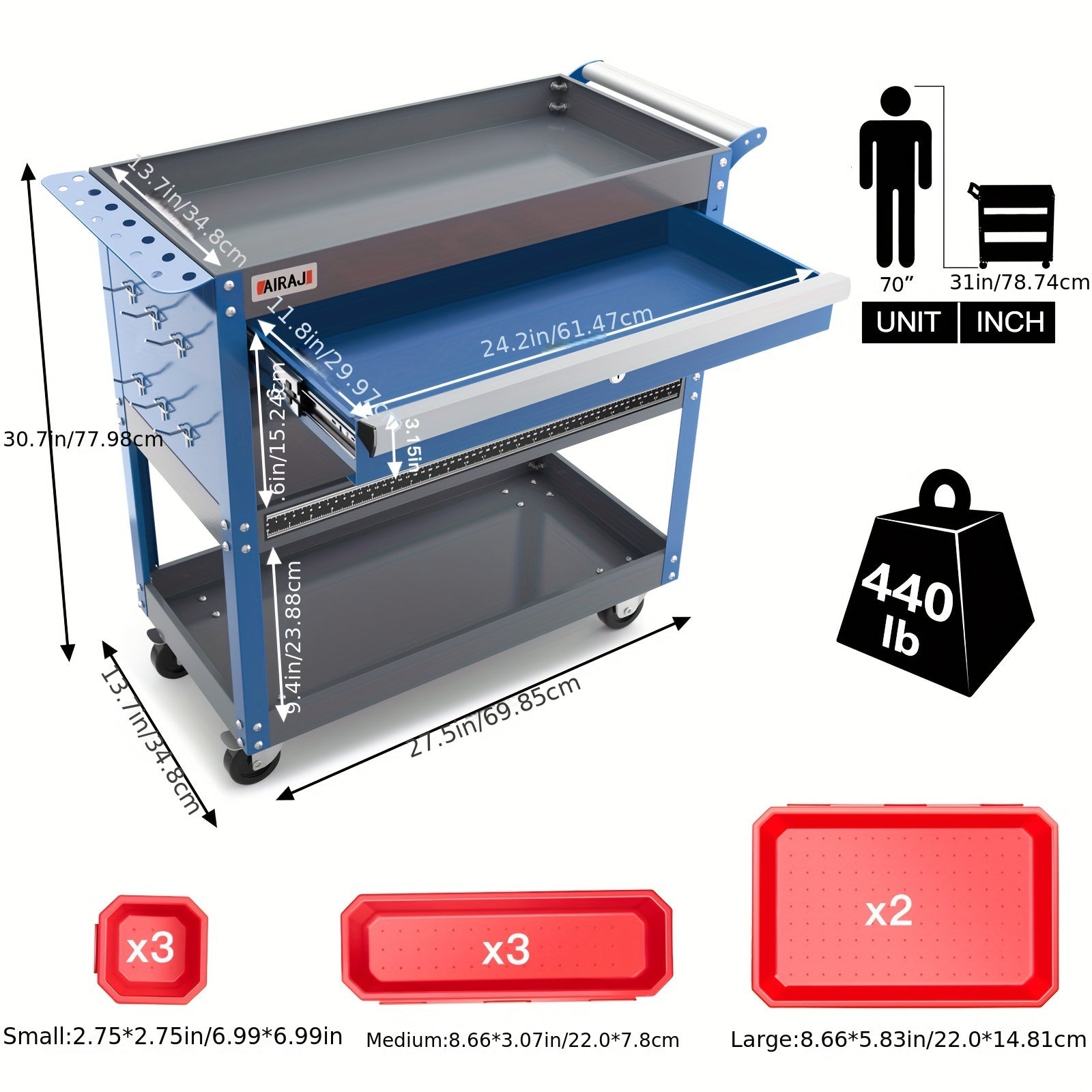 Tool Storage Cart For Garage,Warehouse,Blue